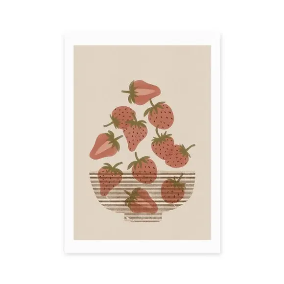 Strawberry Bowl Wall Print - Red