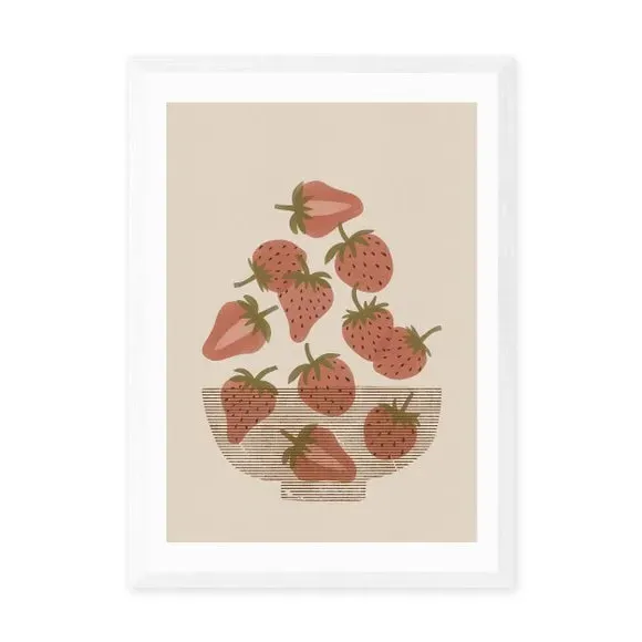 Strawberry Bowl Wall Print - Red