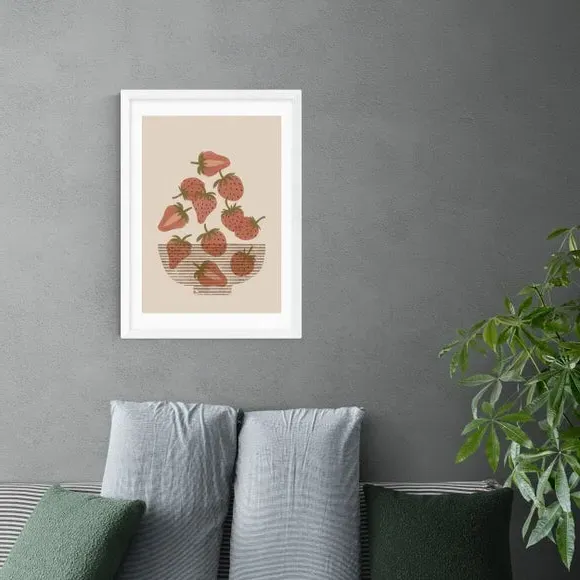 Strawberry Bowl Wall Print - Red