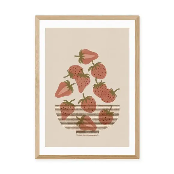 Strawberry Bowl Wall Print - Red