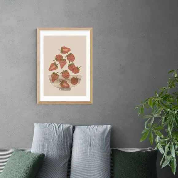 Strawberry Bowl Wall Print - Red