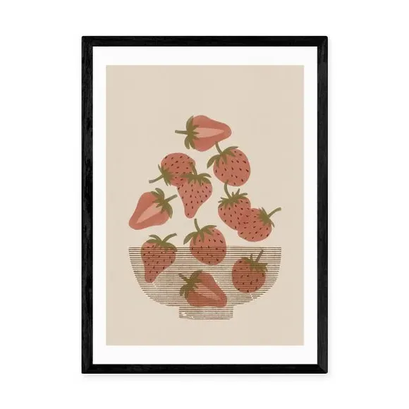 Strawberry Bowl Wall Print - Red