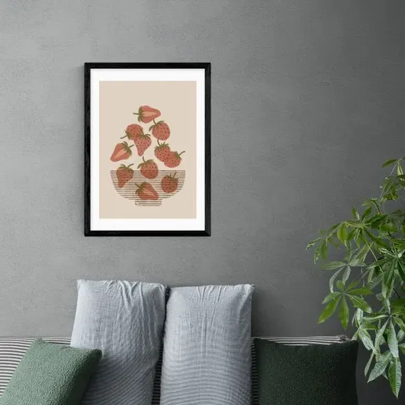 Strawberry Bowl Wall Print - Red