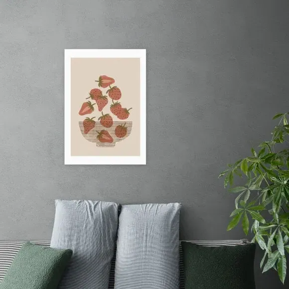 Strawberry Bowl Wall Print - Red image