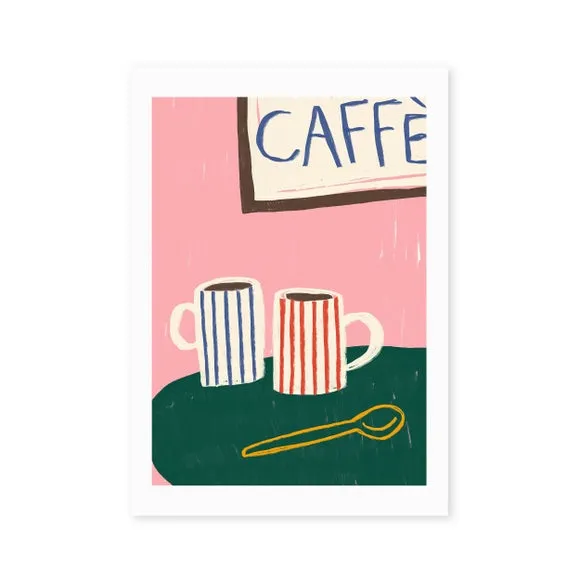 Striped Caffe Mugs Wall Print - Pink