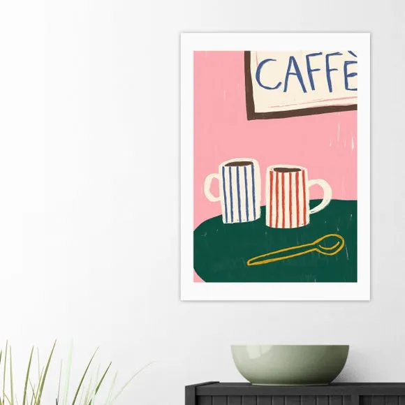 Striped Caffe Mugs Wall Print - Pink