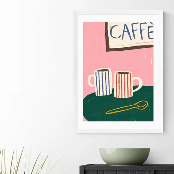 Striped Caffe Mugs Wall Print - Pink