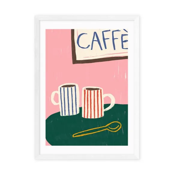 Striped Caffe Mugs Wall Print - Pink