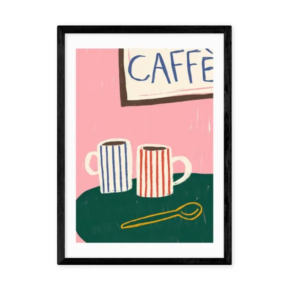 Striped Caffe Mugs Wall Print - Pink