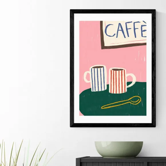 Striped Caffe Mugs Wall Print - Pink