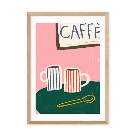 Striped Caffe Mugs Wall Print - Pink