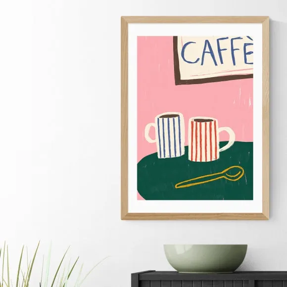 Striped Caffe Mugs Wall Print - Pink