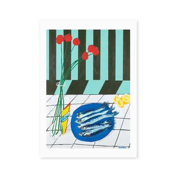 Striped Sardines Wall Print - Green