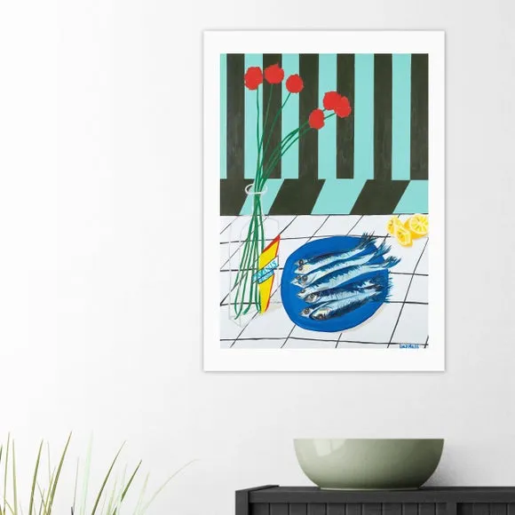 Striped Sardines Wall Print - Green