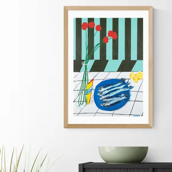 Striped Sardines Wall Print - Green