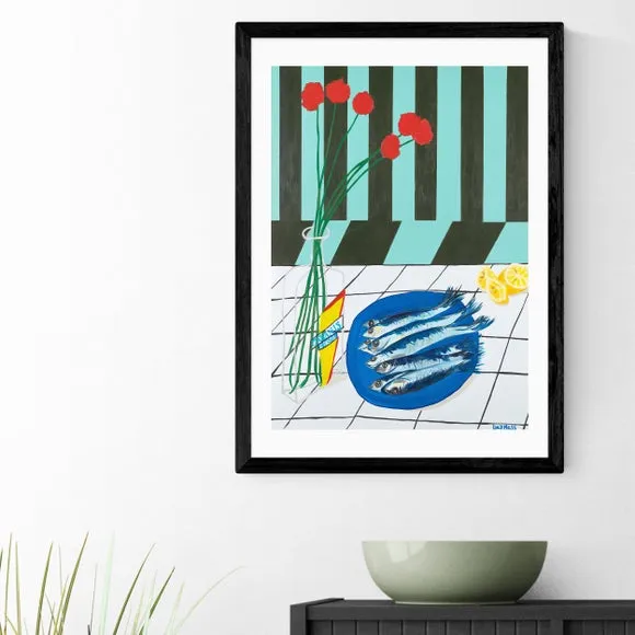 Striped Sardines Wall Print - Green