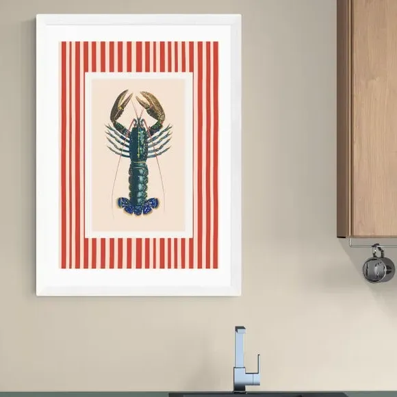 Stripy Lobster Wall Print - Red, Paper