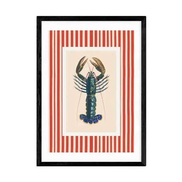 Stripy Lobster Wall Print - Red, Paper