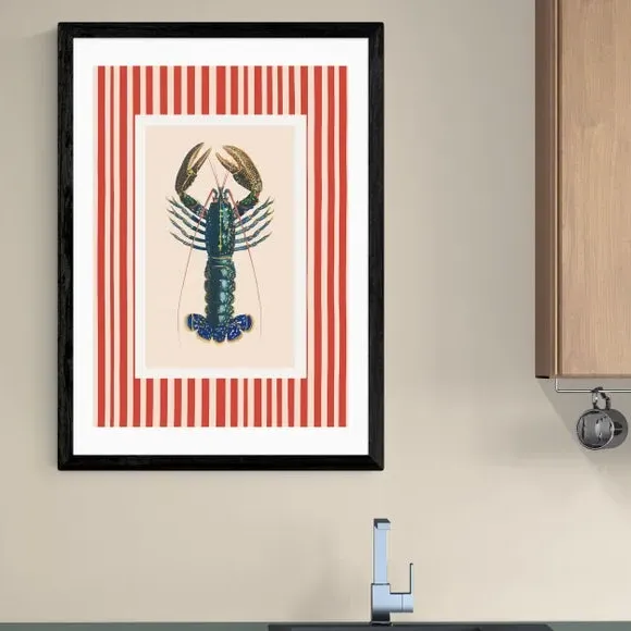 Stripy Lobster Wall Print - Red, Paper