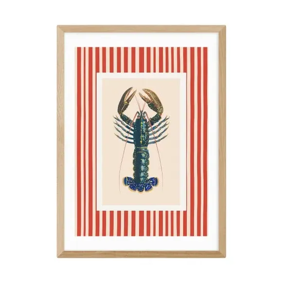 Stripy Lobster Wall Print - Red, Paper