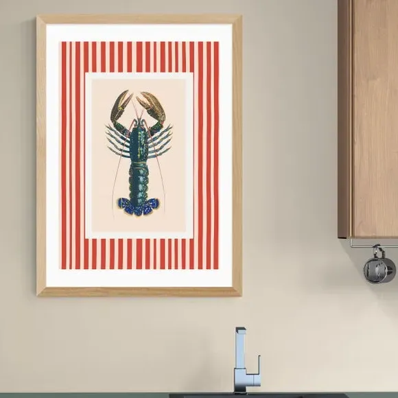 Stripy Lobster Wall Print - Red, Paper
