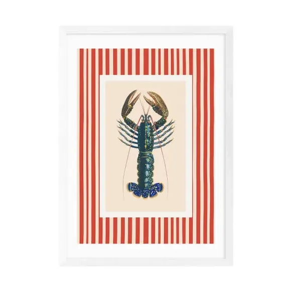 Stripy Lobster Wall Print - Red, Paper
