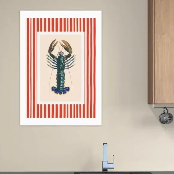 Stripy Lobster Wall Print - Red, Paper image