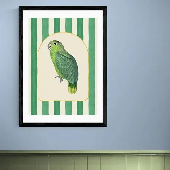 Stripy Parrot Wall Print - Green