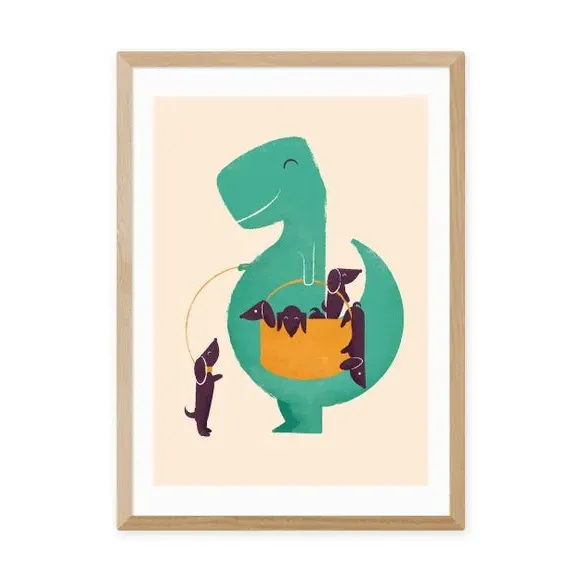 T-Rex & Wiener Dogs Wall Print - Multicolor