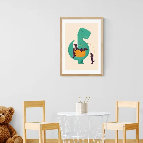 T-Rex & Wiener Dogs Wall Print - Multicolor