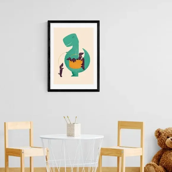 T-Rex & Wiener Dogs Wall Print - Multicolor