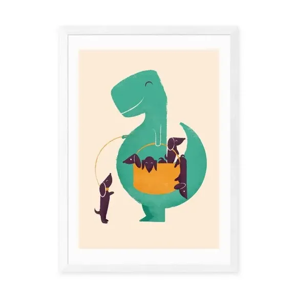 T-Rex & Wiener Dogs Wall Print - Multicolor