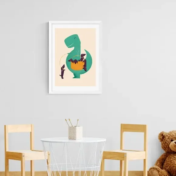 T-Rex & Wiener Dogs Wall Print - Multicolor