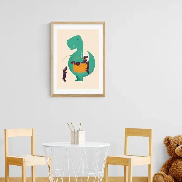 T-Rex & Wiener Dogs Wall Print - Multicolor