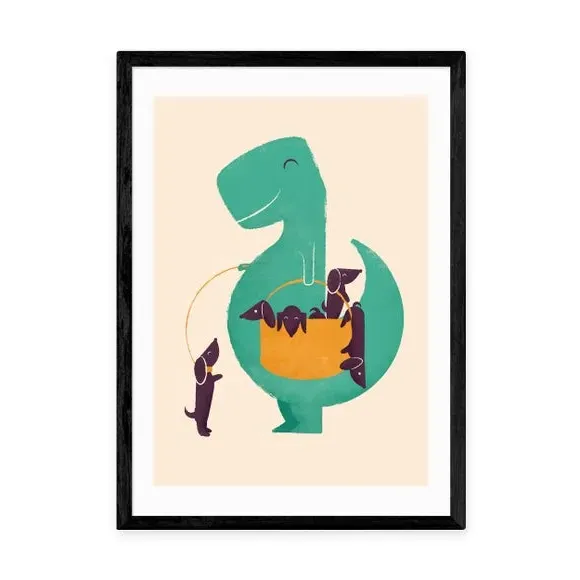 T-Rex & Wiener Dogs Wall Print - Multicolor