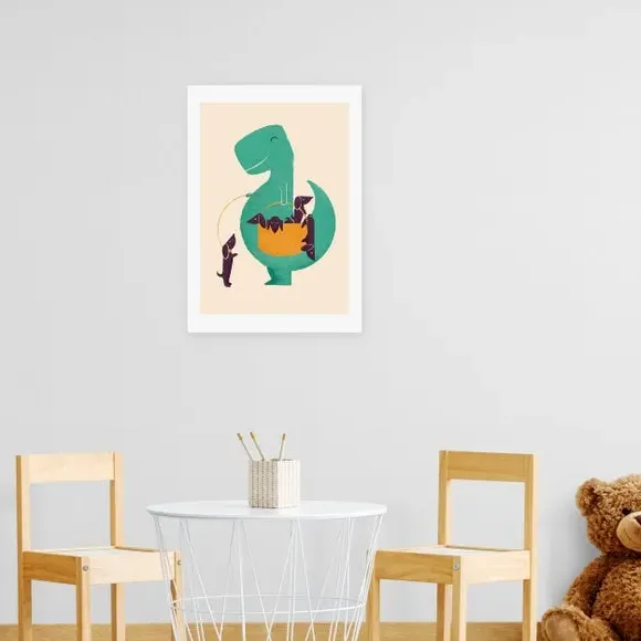 T-Rex & Wiener Dogs Wall Print - Multicolor image
