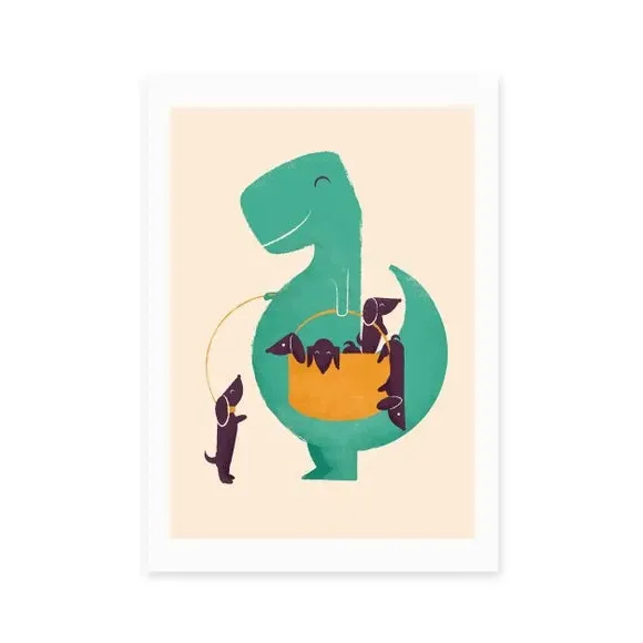 T-Rex & Wiener Dogs Wall Print - Multicolor