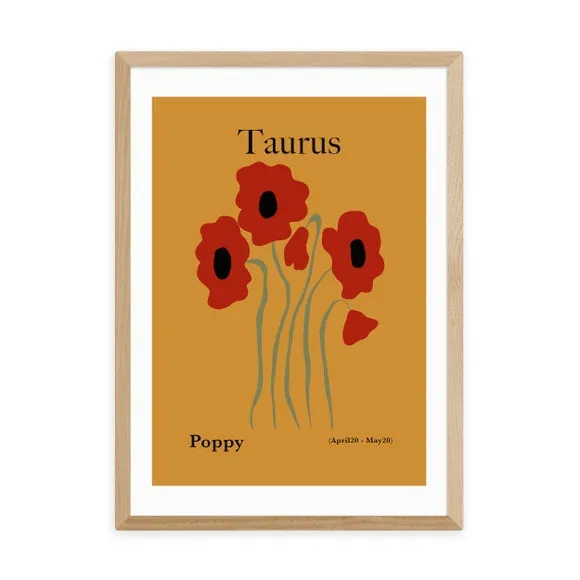 Taurus Art Print with Frame Options - Orange