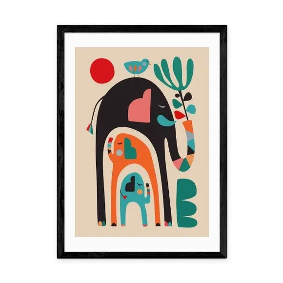 Three Elephants Wall Print - Multicolor