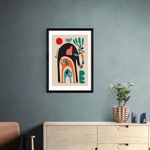Three Elephants Wall Print - Multicolor