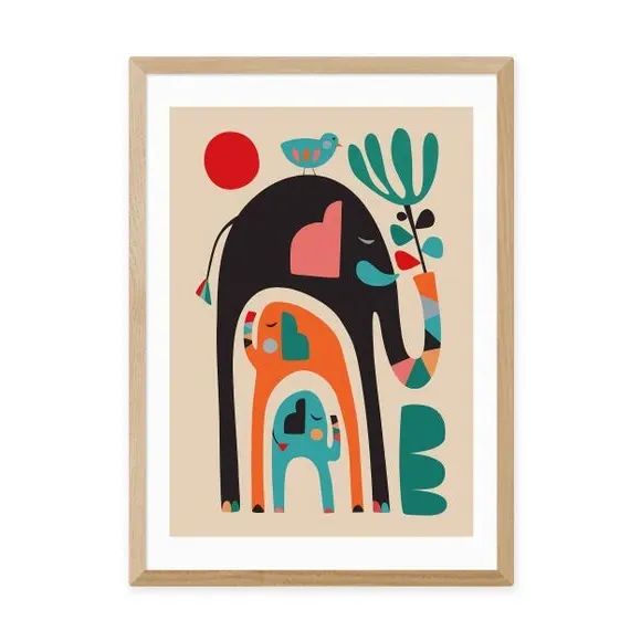 Three Elephants Wall Print - Multicolor
