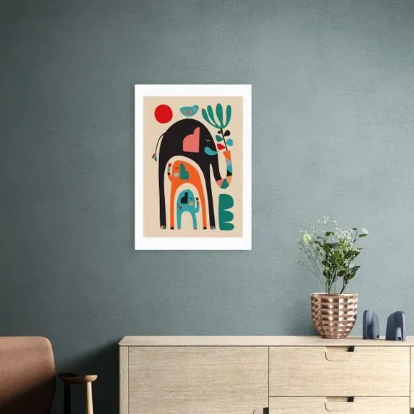 Three Elephants Wall Print - Multicolor image