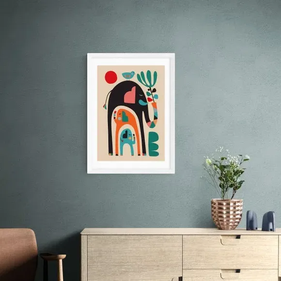 Three Elephants Wall Print - Multicolor