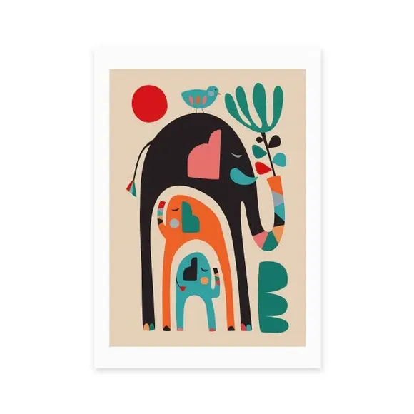 Three Elephants Wall Print - Multicolor
