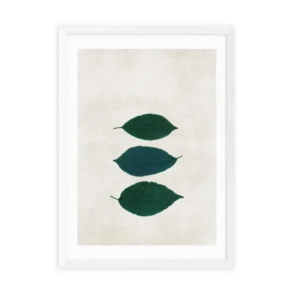 Three Leaf Wall Print - Cream, Archival Paper