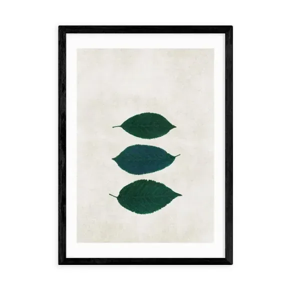 Three Leaf Wall Print - Cream, Archival Paper