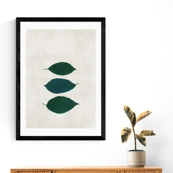 Three Leaf Wall Print - Cream, Archival Paper