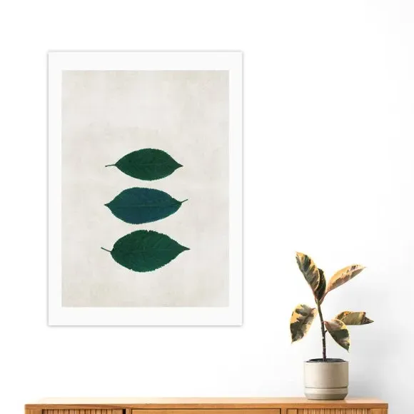 Three Leaf Wall Print - Cream, Archival Paper image