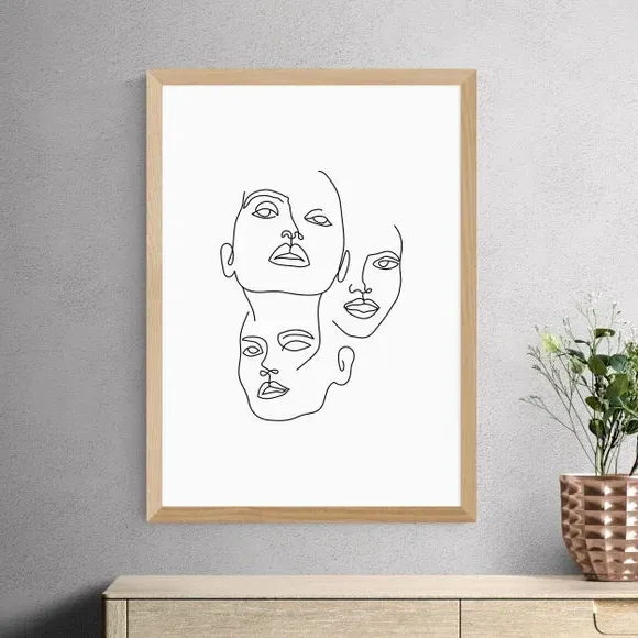 Three Line Art Faces Print - Black