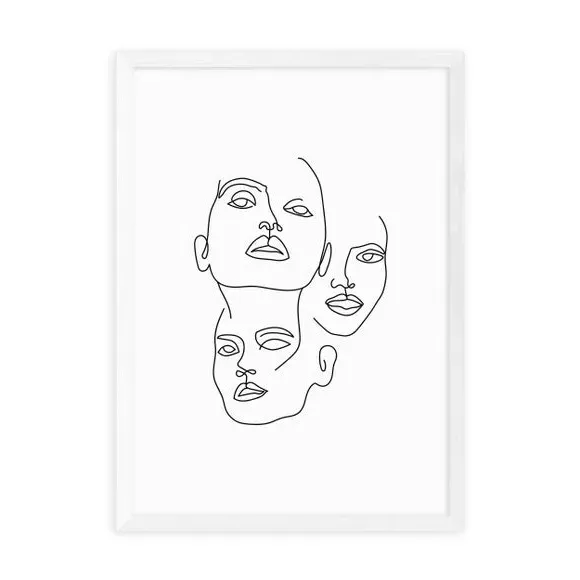 Three Line Art Faces Print - Black